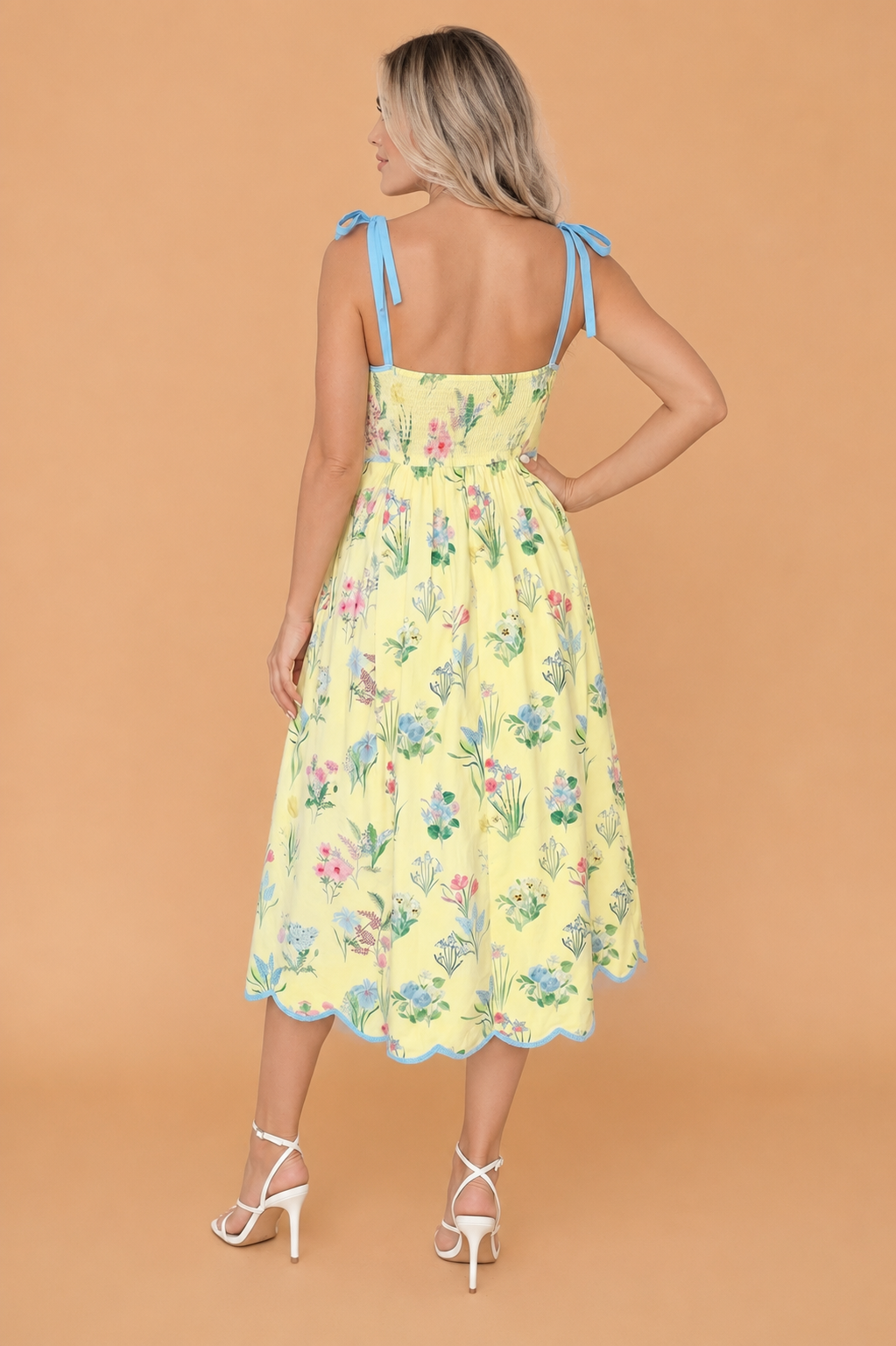 Floral Contrast Trim Tie Strap Midi Dress
