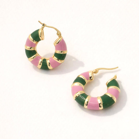 14K Gold Dipped Color Block Enamel Pin Catch Earrings