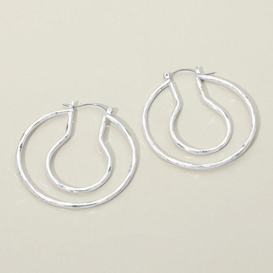 Hammered Metal Organic Layered Pin Catch Hoop Earrings