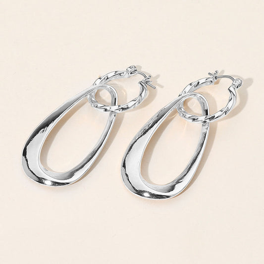 Sculptural Metal Drop Pin Catch Earrings