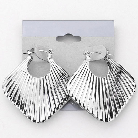Ridged Metal Square Pin Catch Hoop Earrings