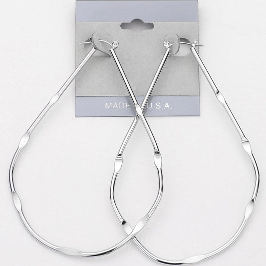 Metal Teardrop Pin Catch Hoop Earrings