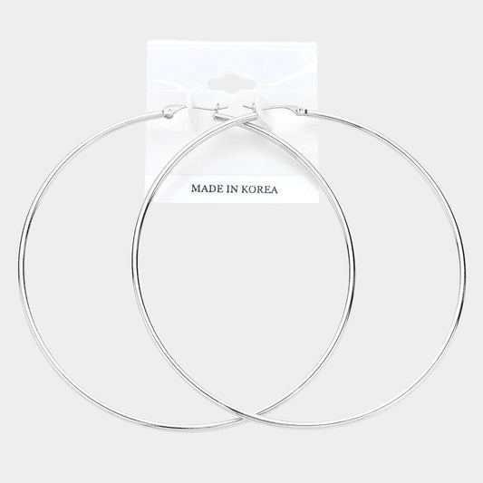 3.7" Metal Hoop Pin Catch Earrings
