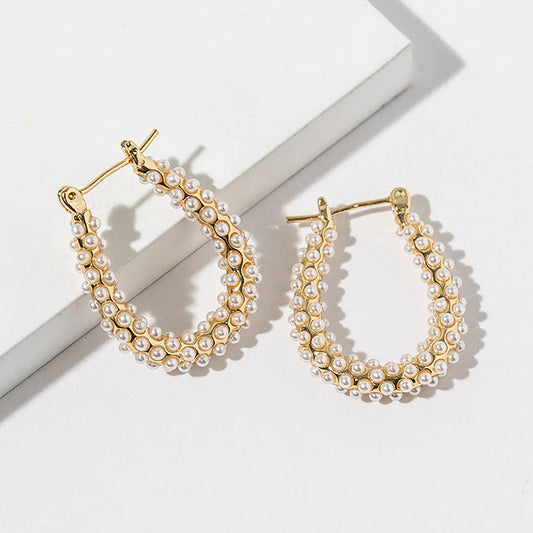 Gold Dipped Pearl Teardrop Pin Catch Hoop Earrings
