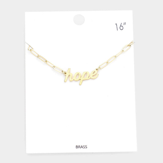 hope Brass Metal Message Pendant Necklace
