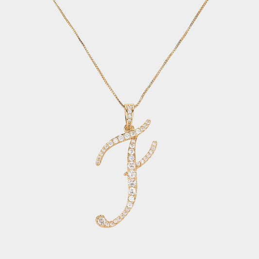 -F- CZ Initial Monogram Pendant Necklace