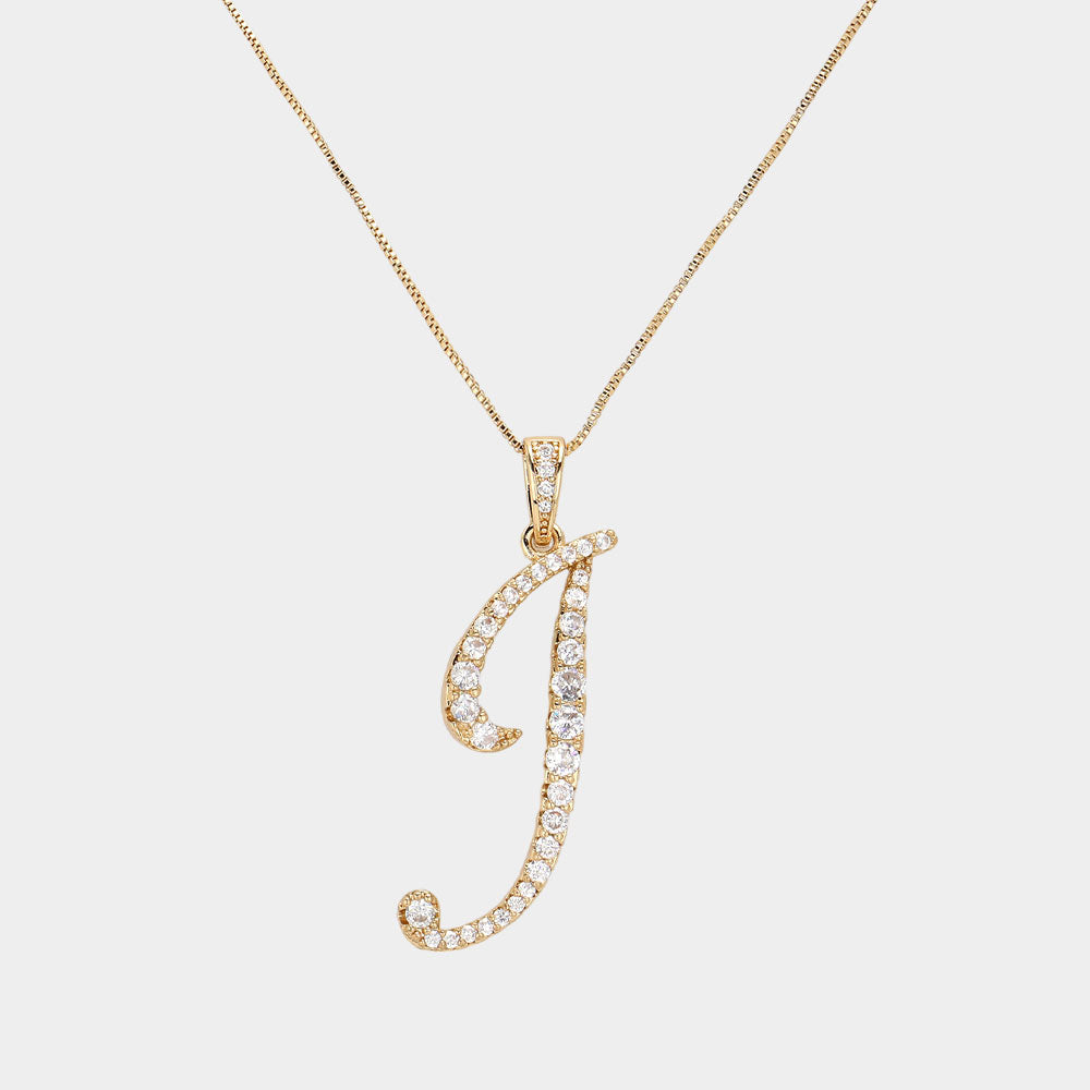-I- CZ Initial Monogram Pendant Necklace