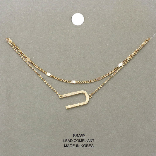 -U- Initial Monogram Brass Metal Necklace