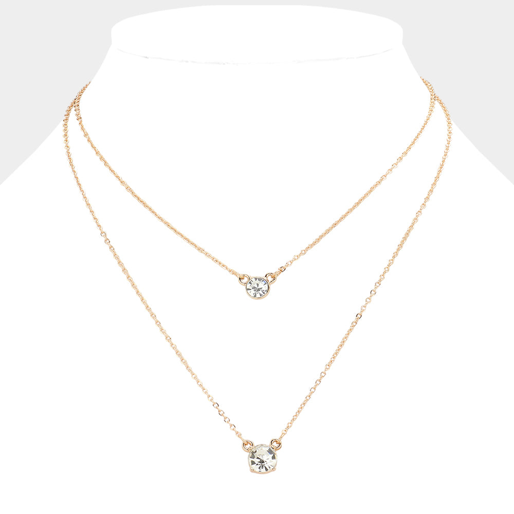 Double Round Stone Pendant Layered Necklace