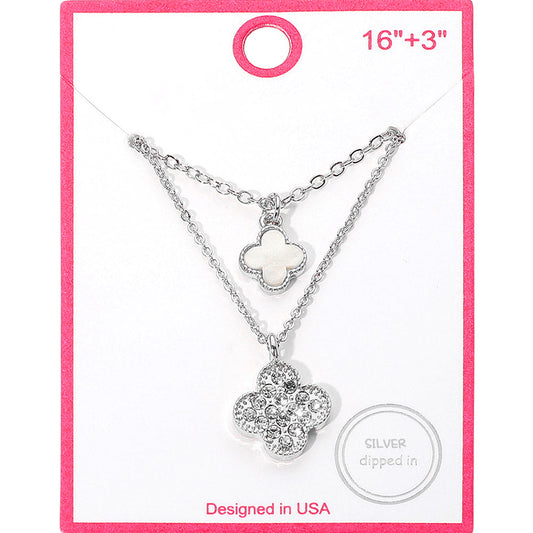 Silver Dipped Double Quatrefoil Pendant Layered Necklace