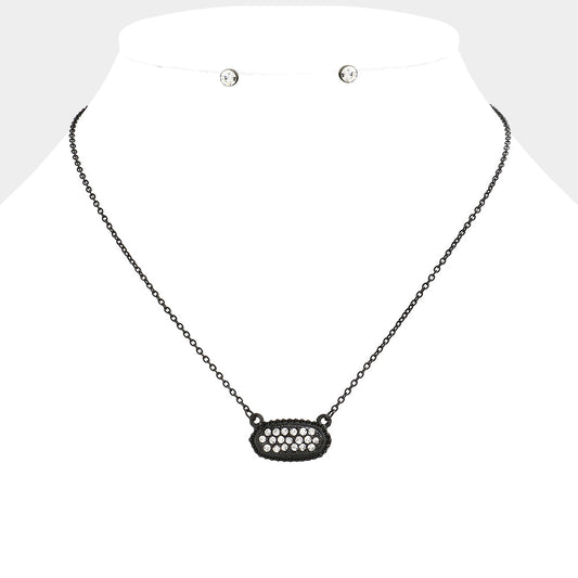 Crystal embellished oval pendant necklace