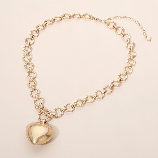 Worn Metal Chunky Toggle Heart Pendant Necklace