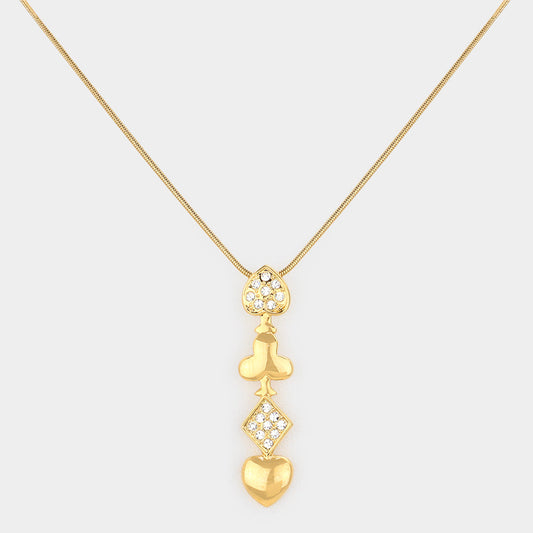 Rhinestone Card Suits Pendant Necklace