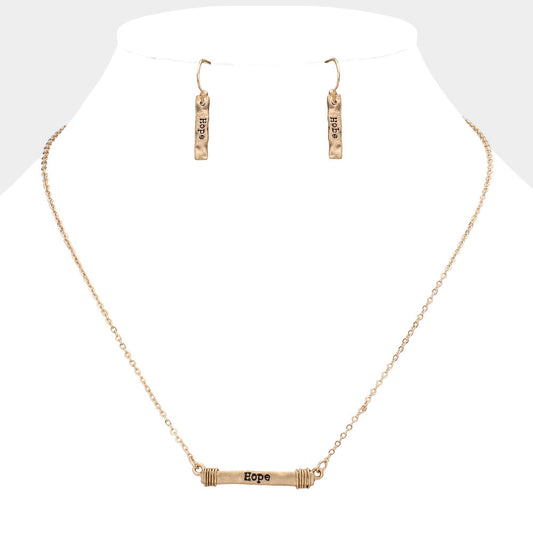 "Hope" Irregular Horizontal Metal Bar Pendant Necklace