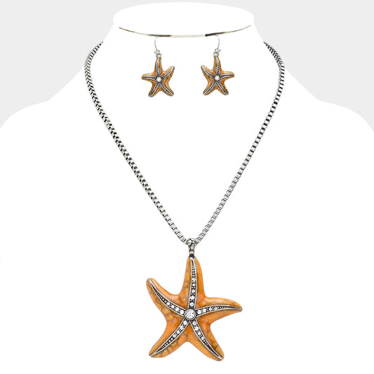 Crystal Enamel Starfish Pendant Necklace