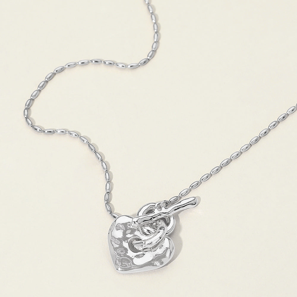 Hammered Metal Heart Toggle Necklace