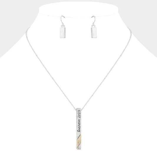 "Keep Moving" Metal Bar Pendant Necklace