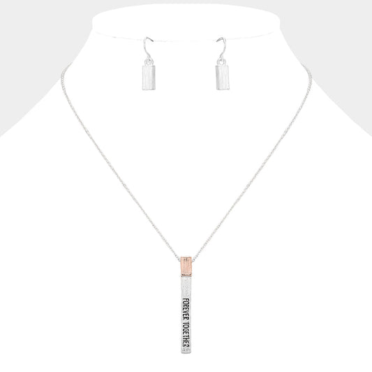 "Forever Together" Metal Bar Pendant Necklace