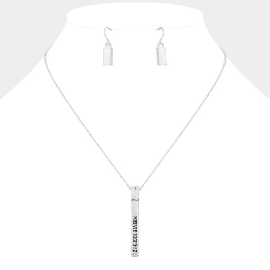 "Forever Together" Metal Bar Pendant Necklace