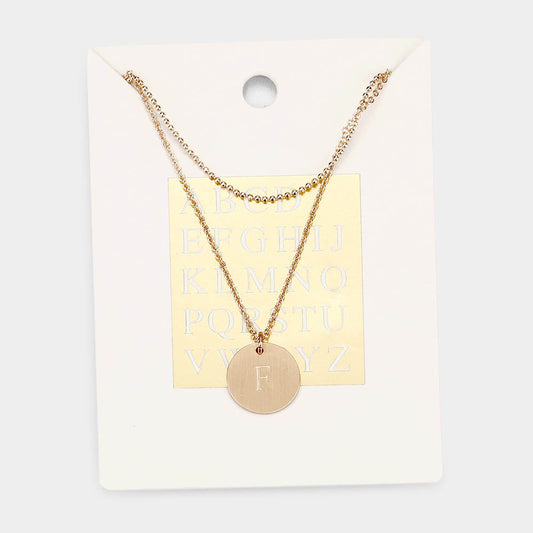 -F- Initial Monogram Round Metal Pendant Necklace