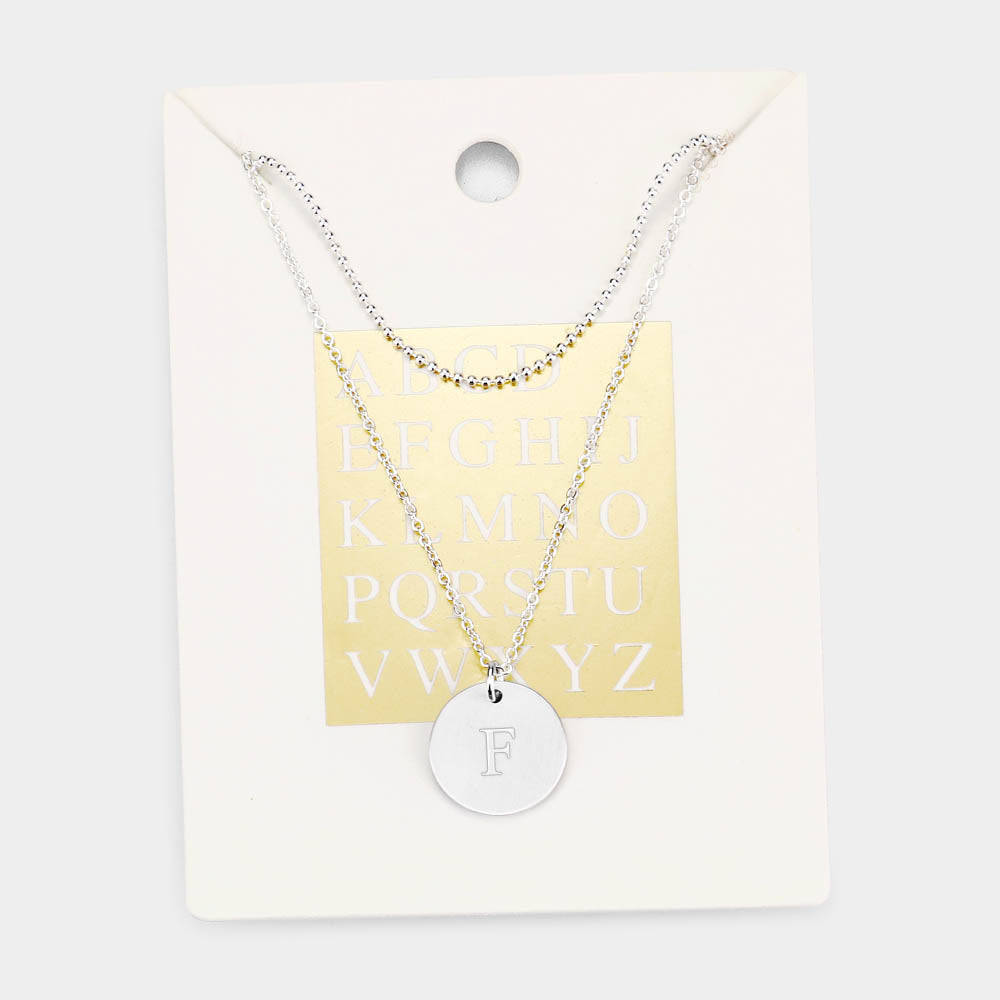 -F- Initial Monogram Round Metal Pendant Necklace
