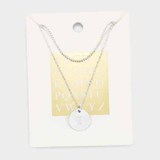 -I- Initial Monogram Round Metal Pendant Necklace