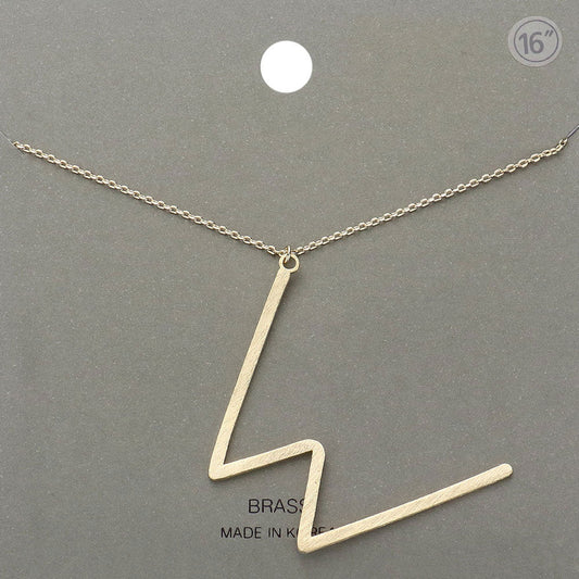 -w- Brass Initial Monogram Metal Pendant Necklace
