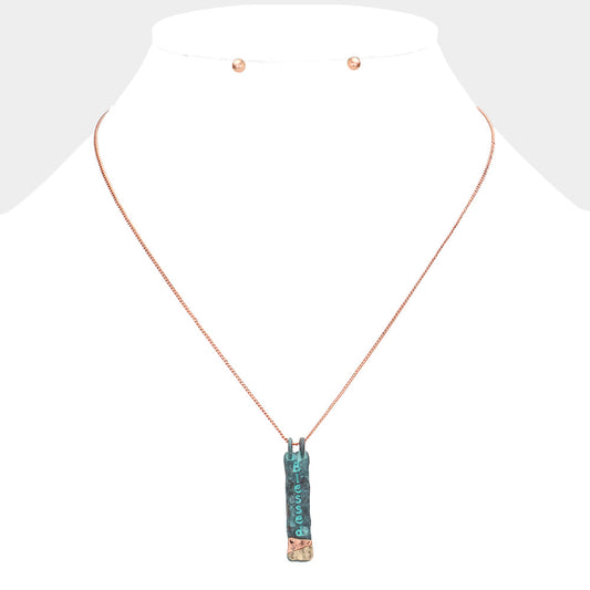 "Blessed" Hammered Metal Bar Pendant Necklace