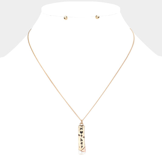 "Mother" Metal Bar Pendant Necklace