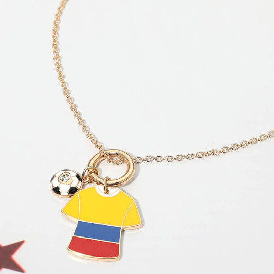 Colombia Soccer Ball Jersey Charm Toggle Pendant Necklace