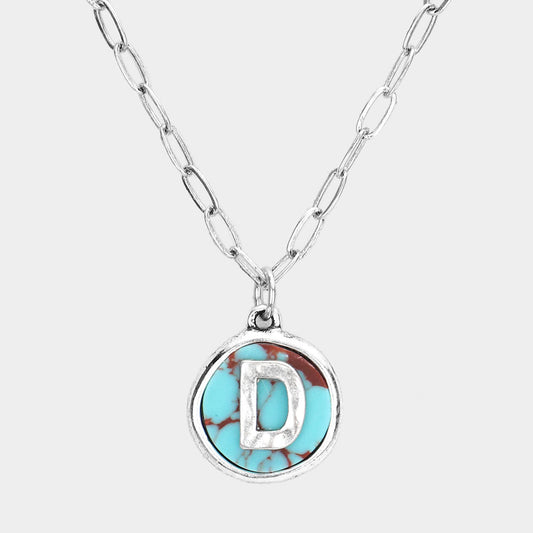 -D- Initial Monogram Turquoise Pendant Necklace