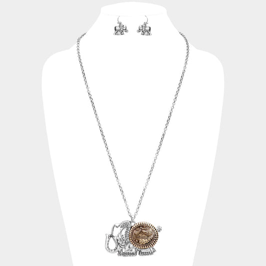 Antique Pattern Elephant Pendant Necklace