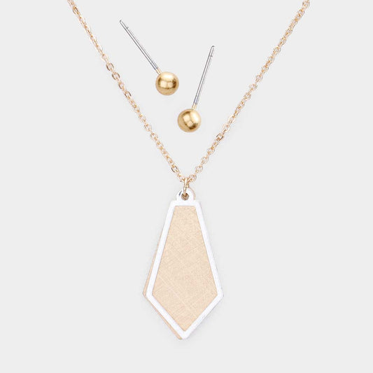 Two Tone Brass Metal Pendant Necklace