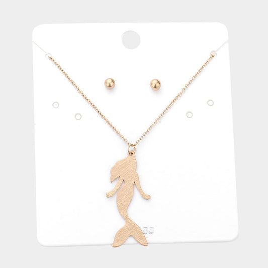 Brass Metal Mermaid Pendant Necklace