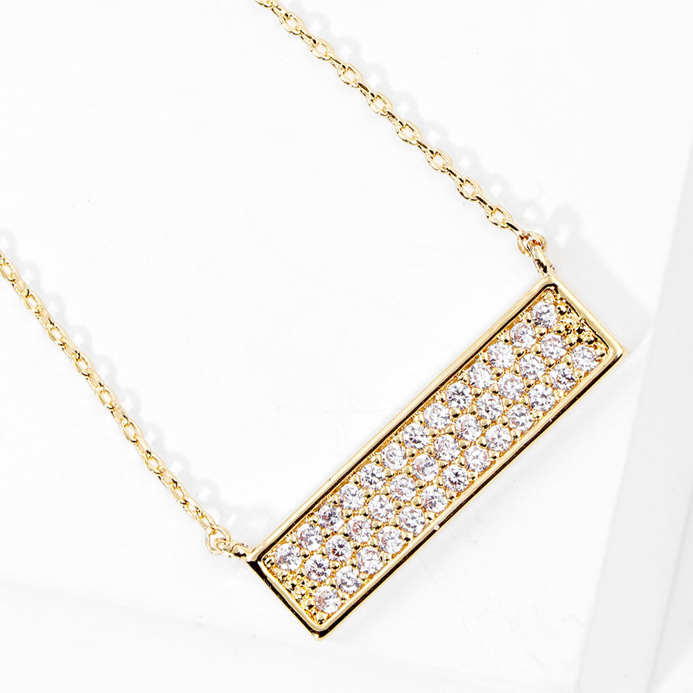 Gold Dipped CZ Paved Bar Pendant Necklace