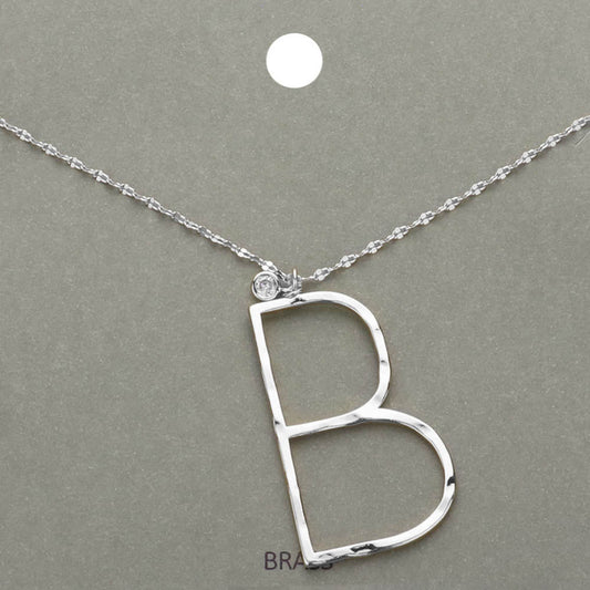 -B- Initial Monogram Brass Metal Pendant Necklace