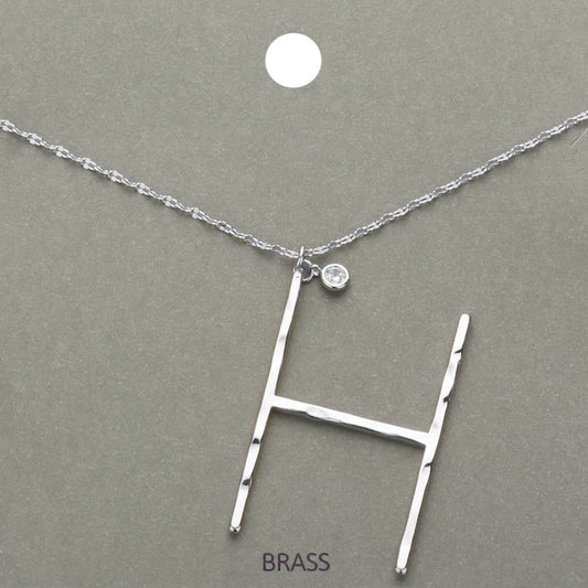 -H- Initial Monogram Brass Metal Pendant Necklace