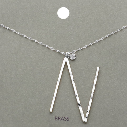 -N- Initial Monogram Brass Metal Pendant Necklace