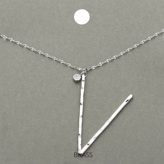 -V- Initial Monogram Brass Metal Pendant Necklace