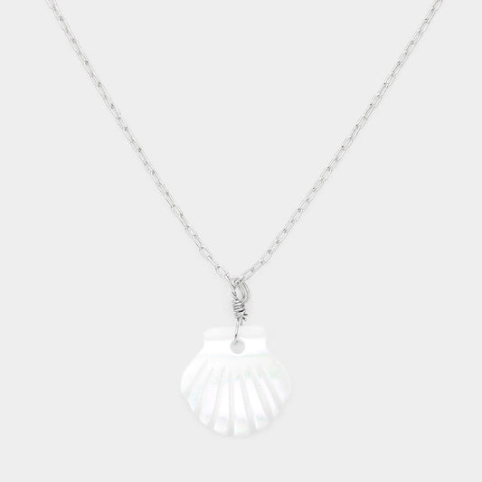 Brass Metal Mother of Pearl Shell Pendant Necklace