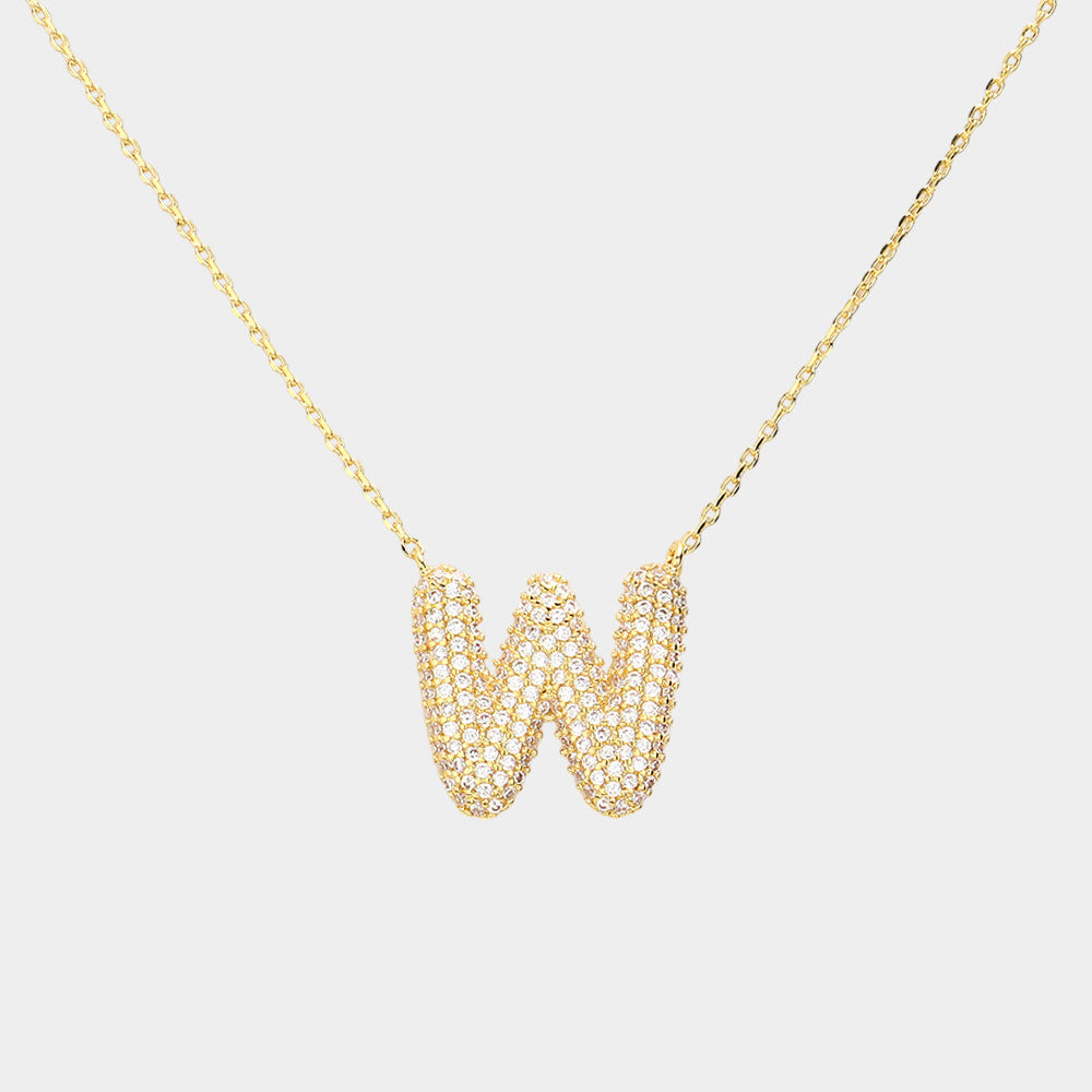 -W- Gold Dipped CZ Initial Monogram Pendant Necklace