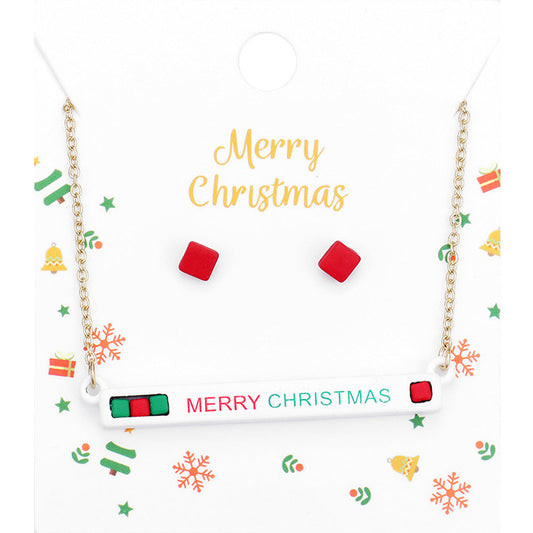 Merry Christmas Cube Resin Pendant Necklace