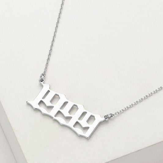 White Gold Dipped 1999 Birth Year Plate Pendant Necklace