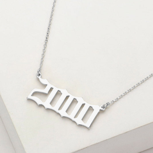 White Gold Dipped 2000 Birth Year Plate Pendant Necklace