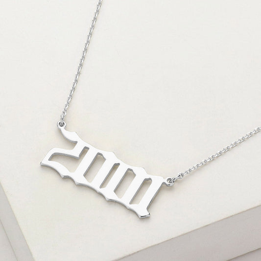 White Gold Dipped 2001 Birth Year Plate Pendant Necklace