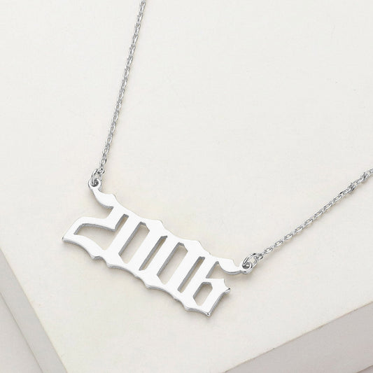 White Gold Dipped 2006 Birth Year Plate Pendant Necklace