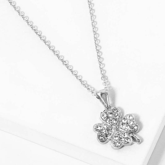 Stone Paved Mini Clover Pendant Necklace