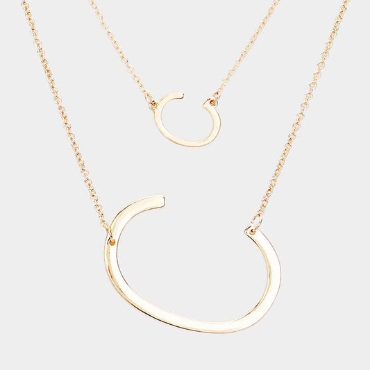 -C- Initial Monogram 2Row Strand Double Detachable Chain Necklace