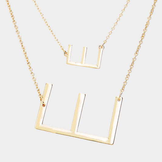 -E- Initial Monogram 2Row Strand Double Detachable Chain Necklace