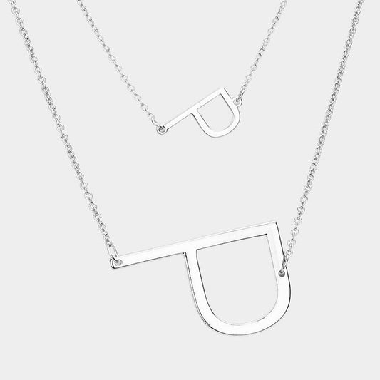-P- Initial Monogram 2Row Strand Double Detachable Chain Necklace